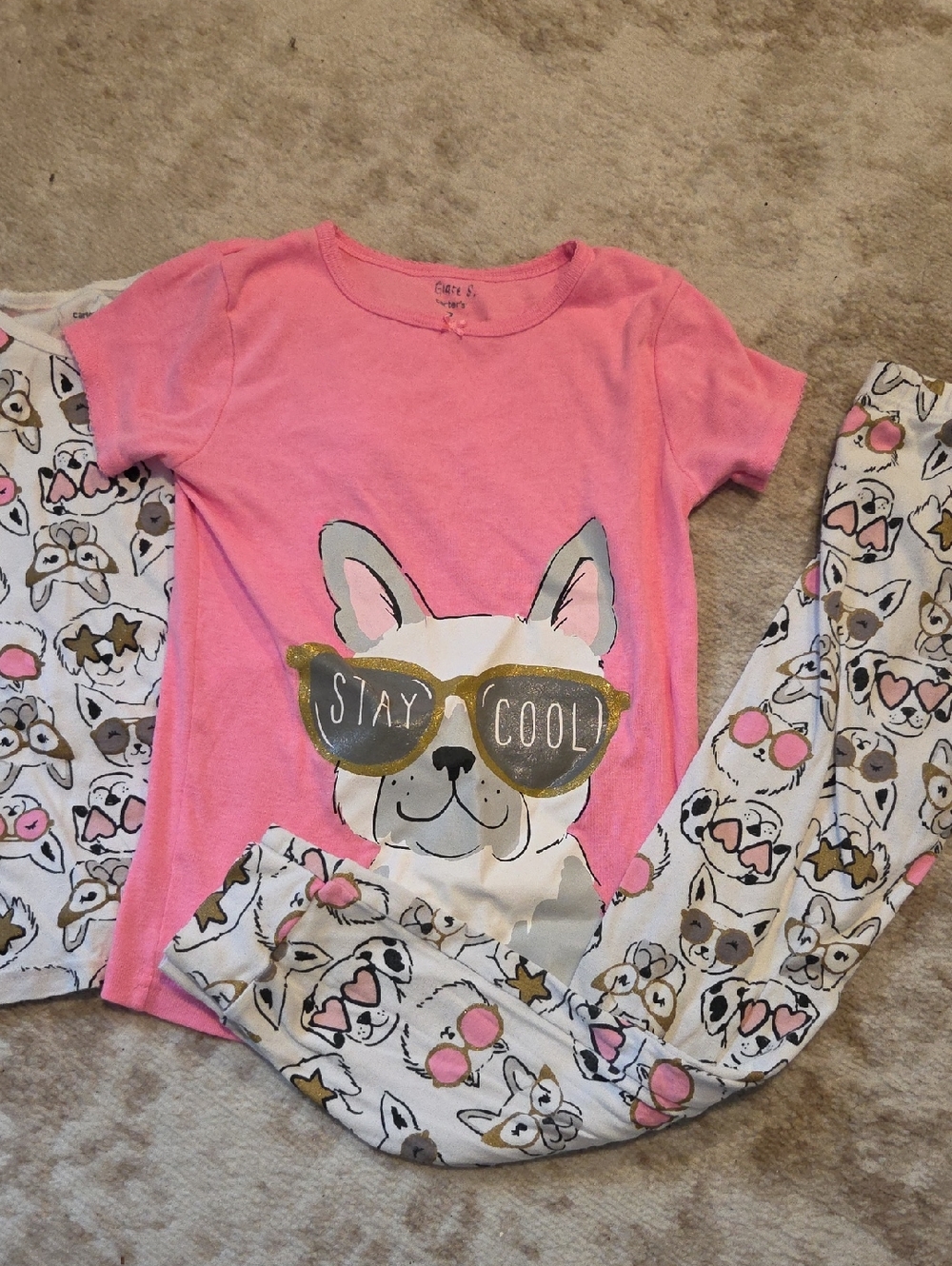 Cqrters Pink "Stay Cool" Dog Graphic Pajama Set